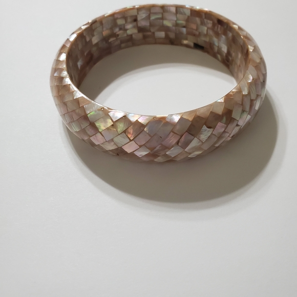 Vintage mother of pearl gold rose  mosaic  bangle - Picture 4 of 7